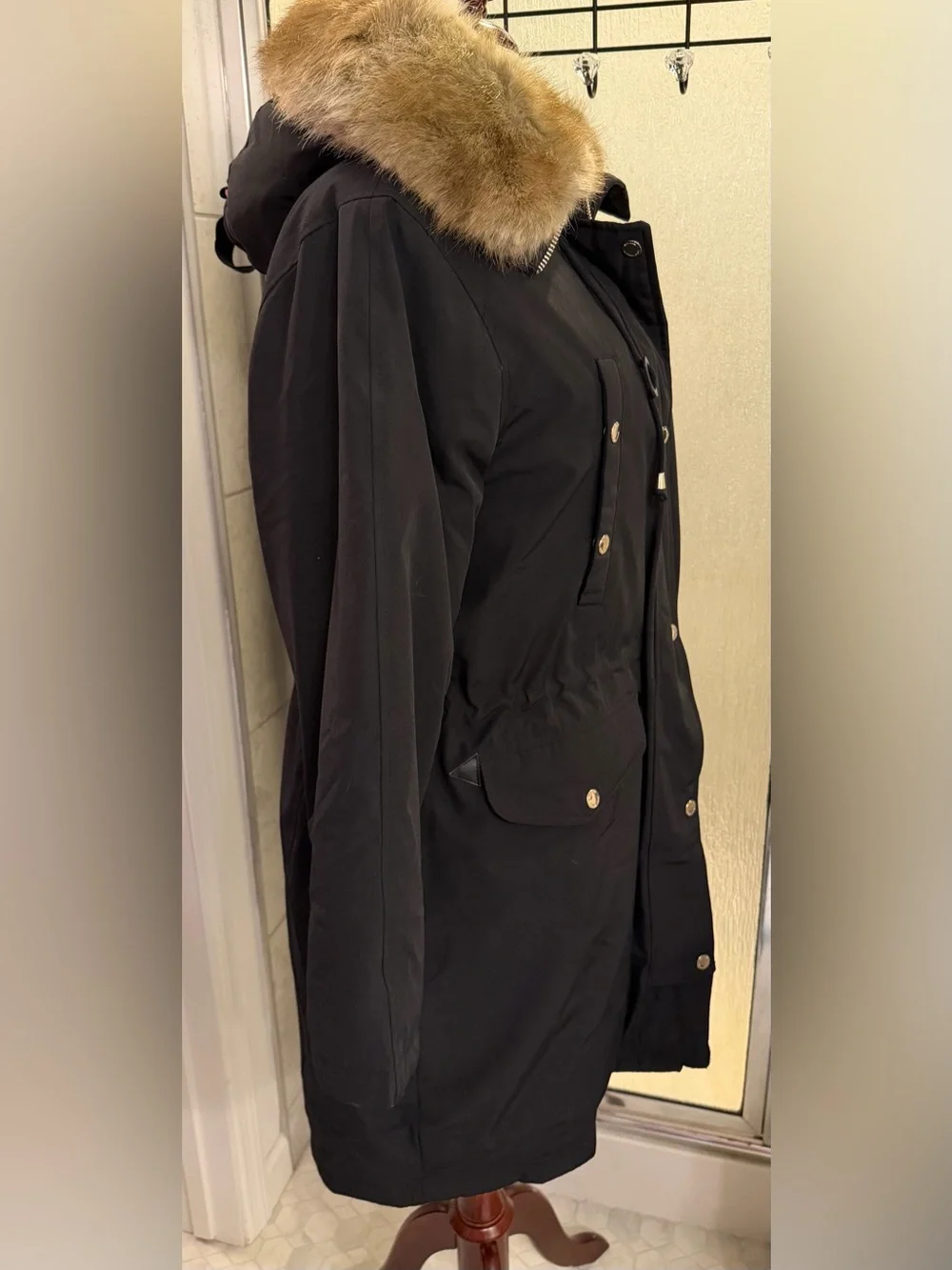 Michael Kors Black Women's Parka Coat w/Faux Fur Hood 2X $230 BNWT